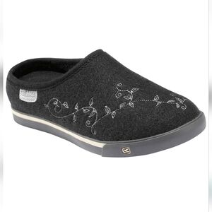 Keen Women's Trillium Felted Wool Black Embroidered Mule Style Slippers Size 10